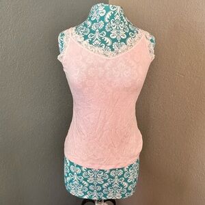 Pink Ribbed Y2K Top. Lace V-neck. NWOT. Stage Coach, ballet-core, horse-girl